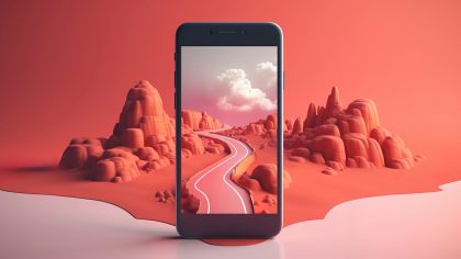 movil con montañas de fondo