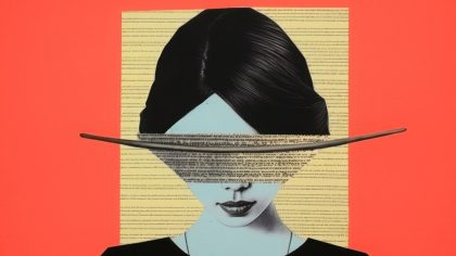 collage de mujer sobre fondo rojo
