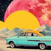 coche sobre fondo de planetas
